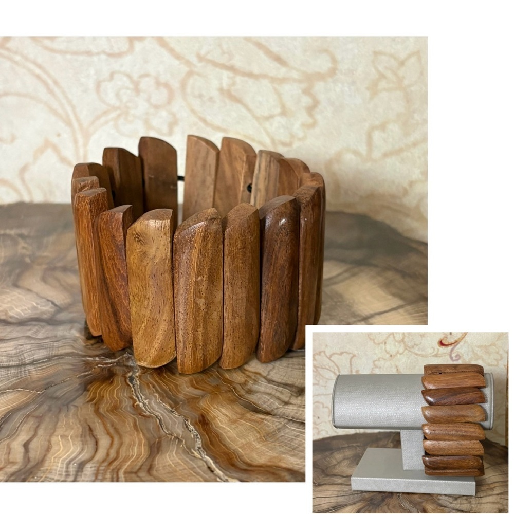 Handmade Wide Wooden Beaded Stretch Band Bracelet
